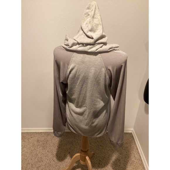 Vince Camuto Womens Grey Mixed Media Raglan Sleeve Hoodie Top Size Large - Picture 3 of 4